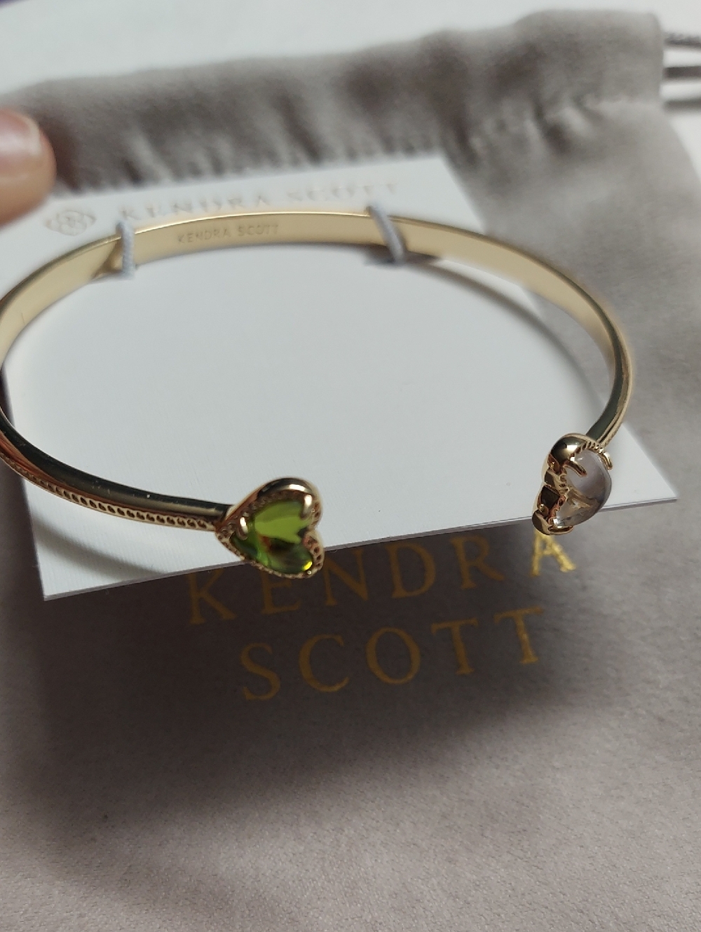 Kendra Scott Gold Heart Cuff Bracelet with Green and White Stones